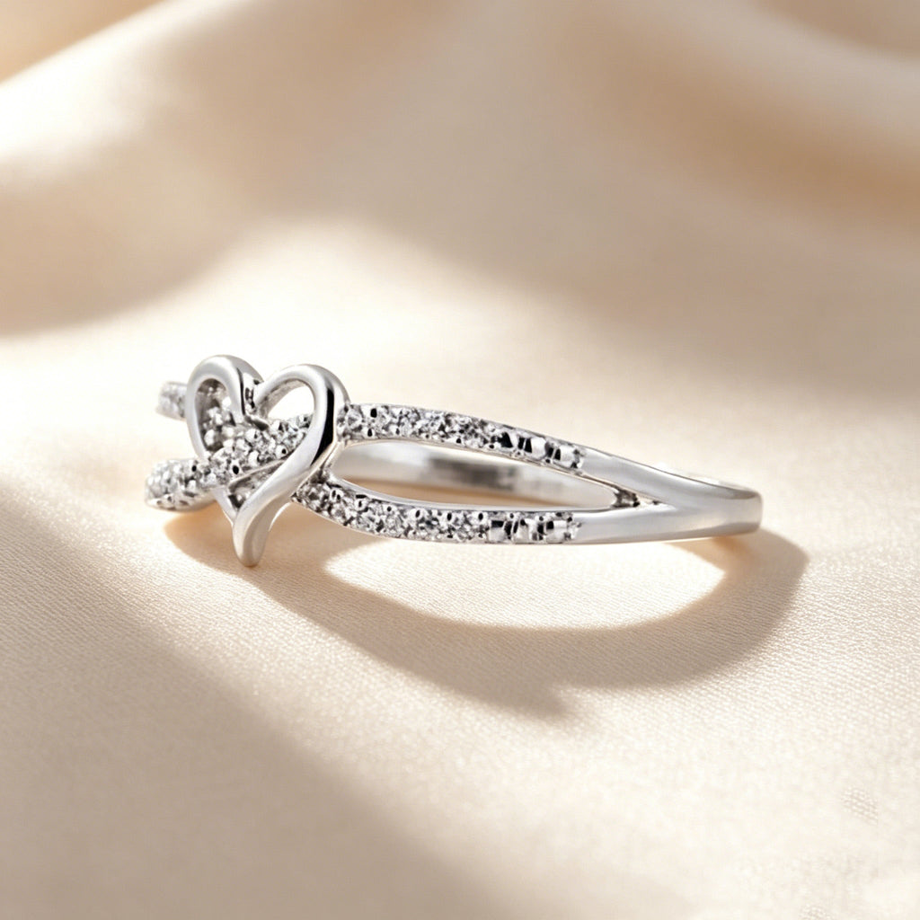 Intertwined Heart Paved Double Band Ring