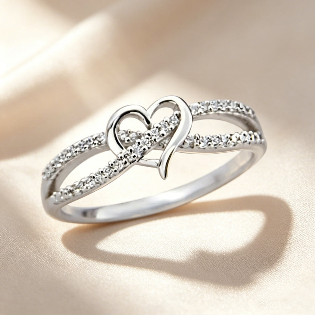Intertwined Heart Paved Double Band Ring