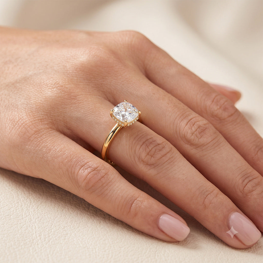 Cushion Cut Hidden Pavé Solitaire Ring