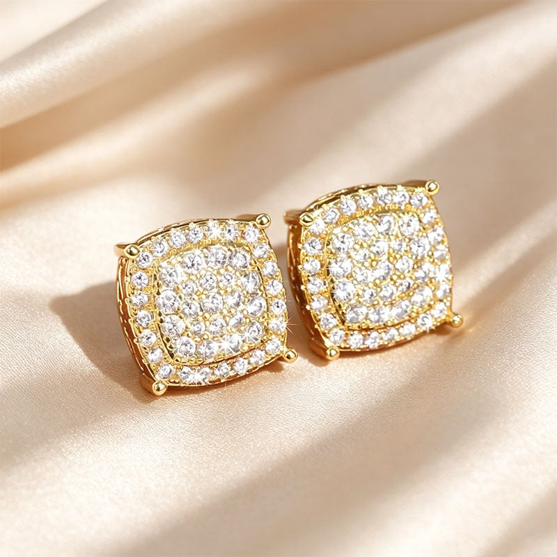 Elegant Square Pavé Diamond Stud Earrings
