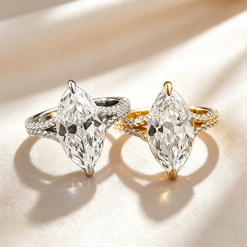 2-Prong Marquise Paved Band Ring