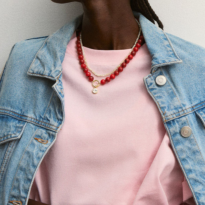 Minimalist round stone bead necklace
