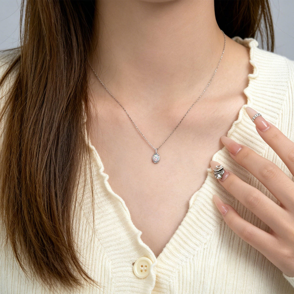 Oval Opal Pendant Necklace