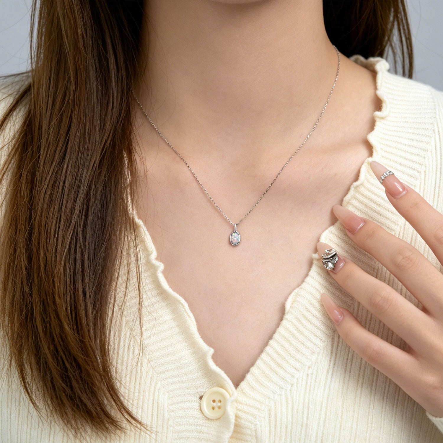 Oval Opal Pendant Necklace