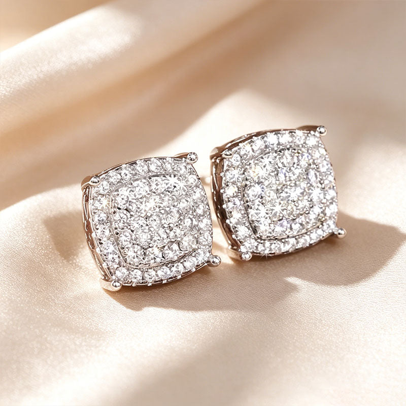 Elegant Square Pavé Diamond Stud Earrings