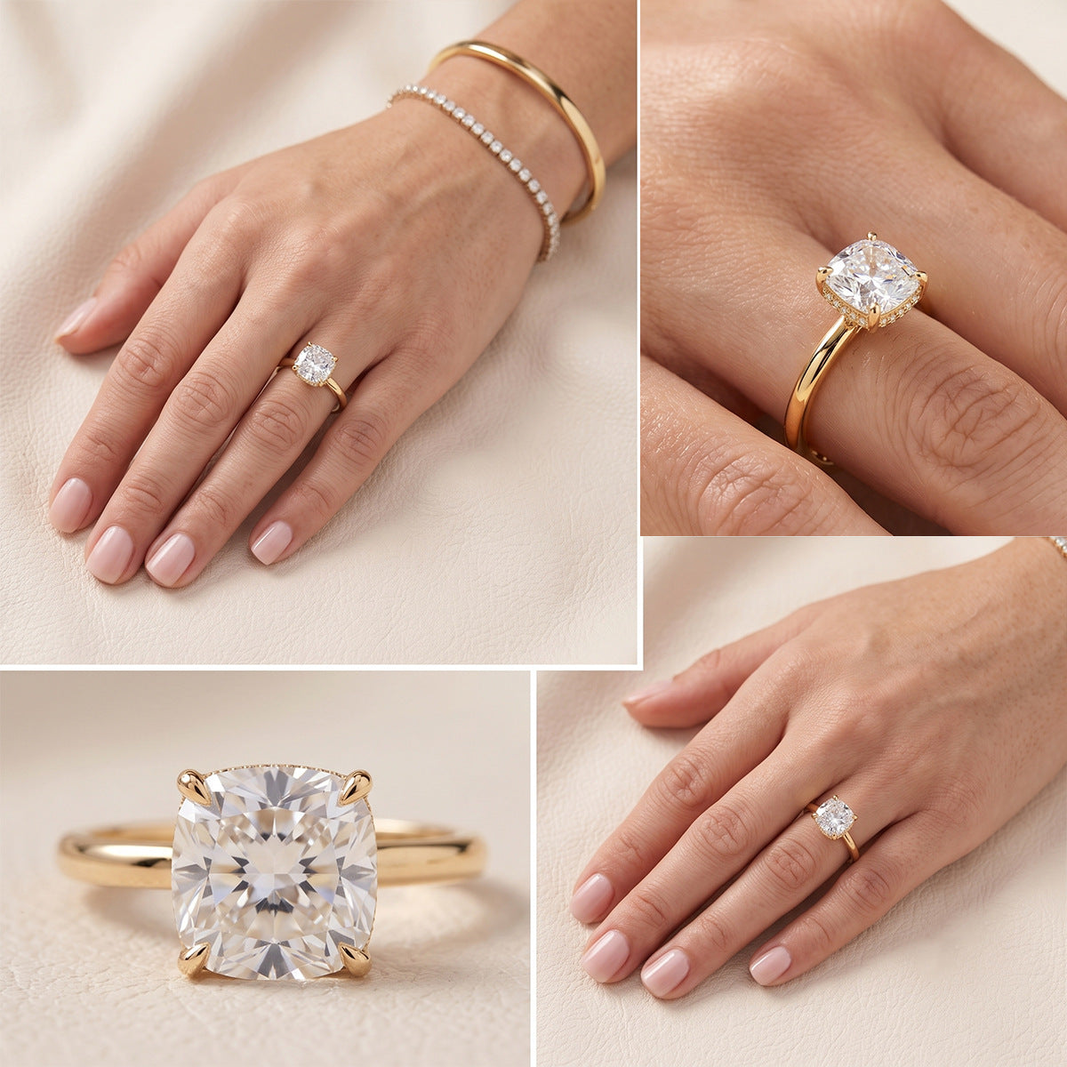 Cushion Cut Hidden Pavé Solitaire Ring