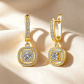 Cushion Double Halo Moissanite Huggie Drop Earrings