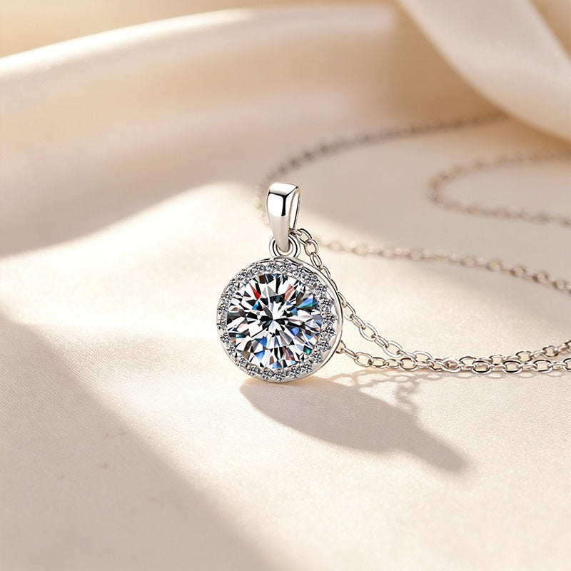 Round Center Halo Moissanite Pendant Necklace