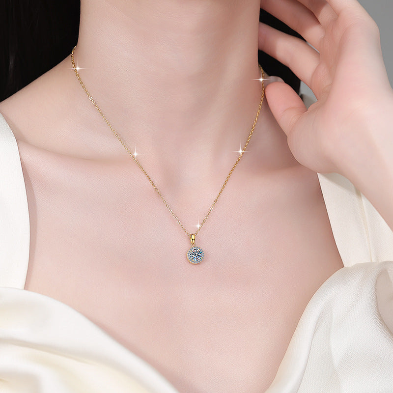 Round Center Halo Moissanite Pendant Necklace