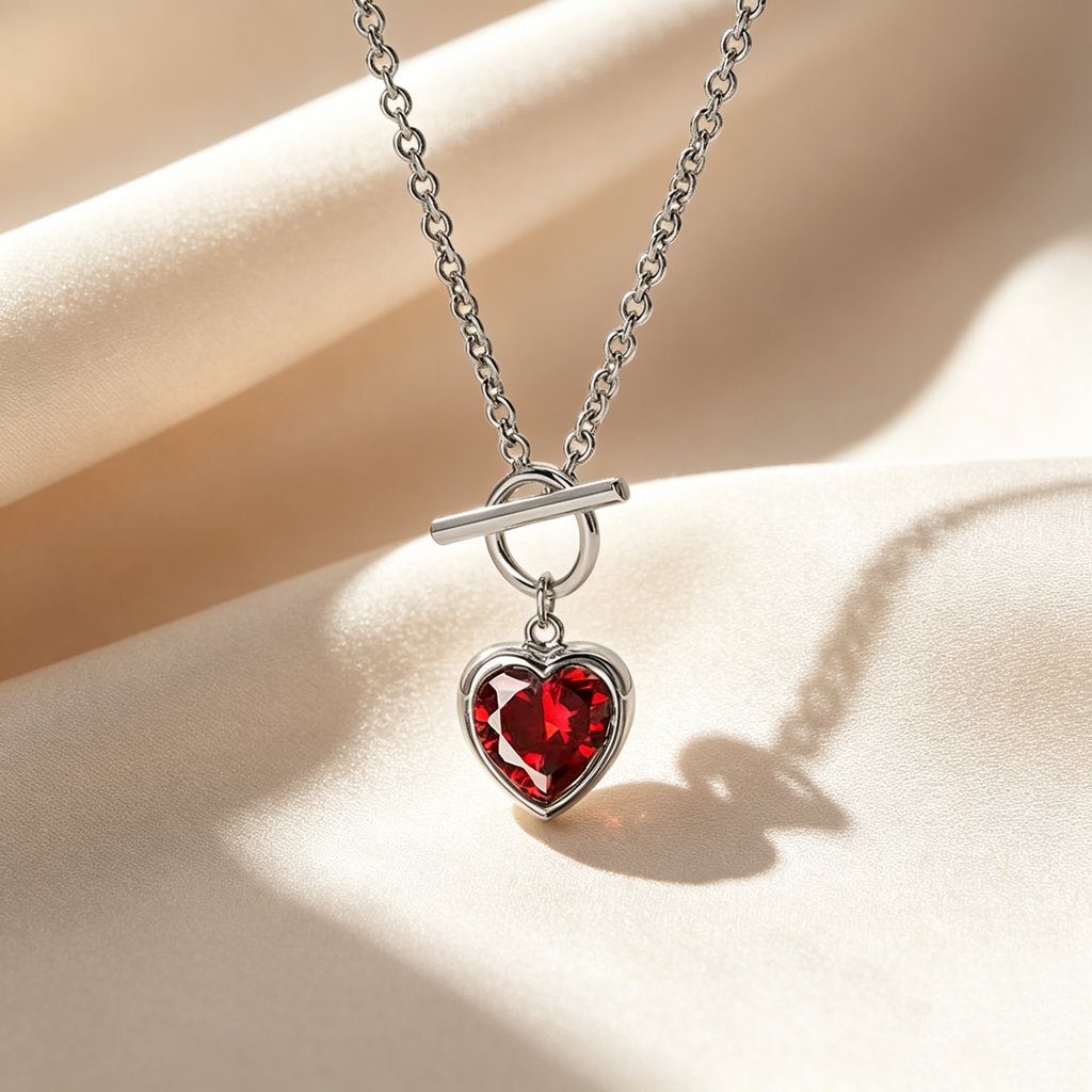 Heart Gemstone OT Clasp Necklace