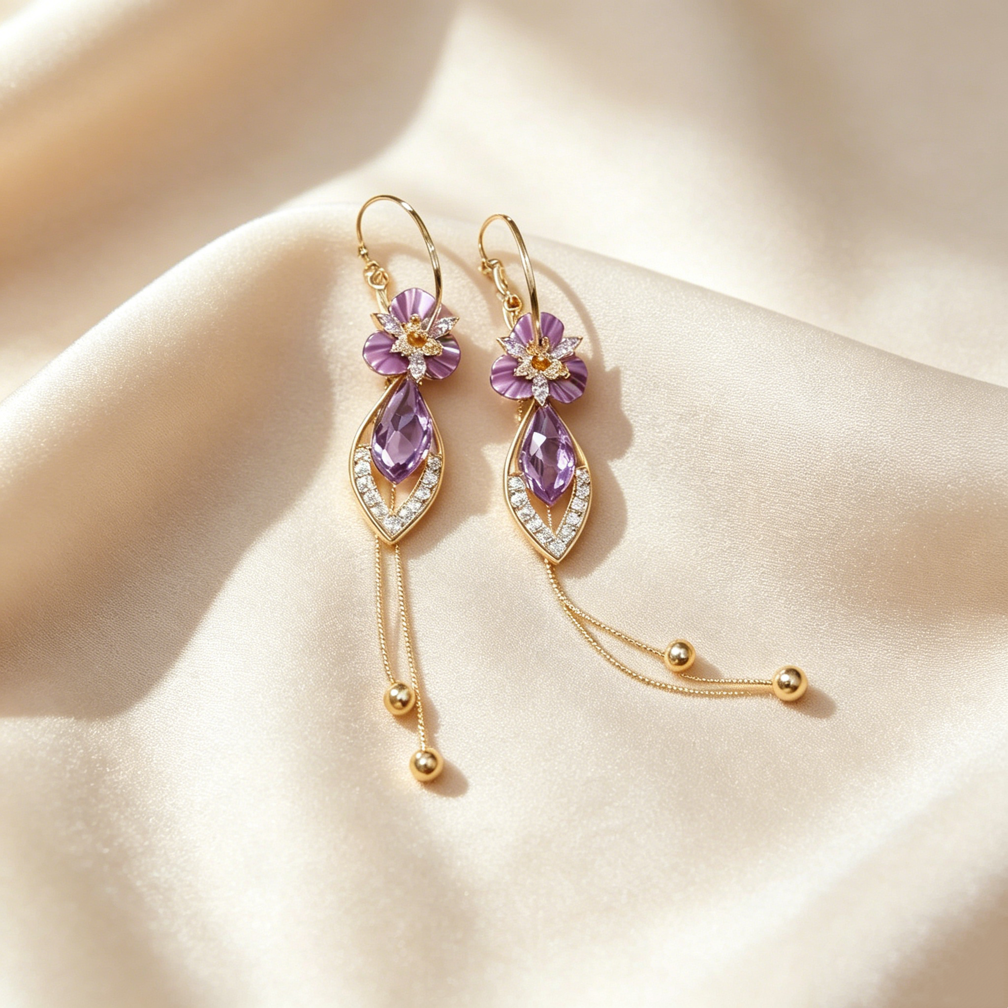 Natural Amethyst Tassel Earrings