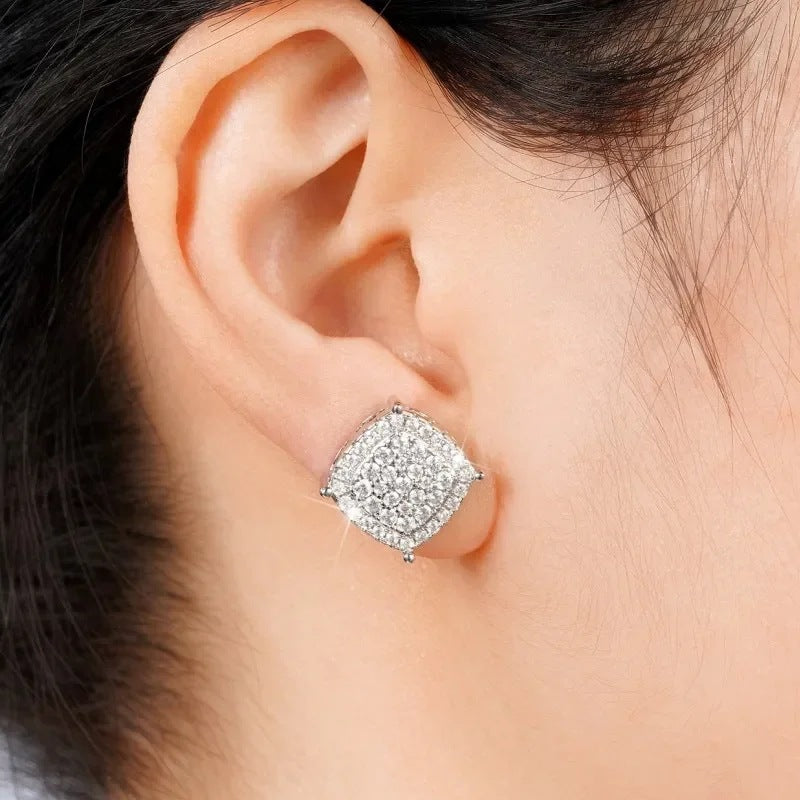 Elegant Square Pavé Diamond Stud Earrings