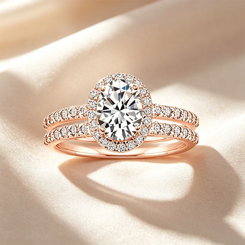 Classic Oval Center Stone Halo Stackable Ring Set