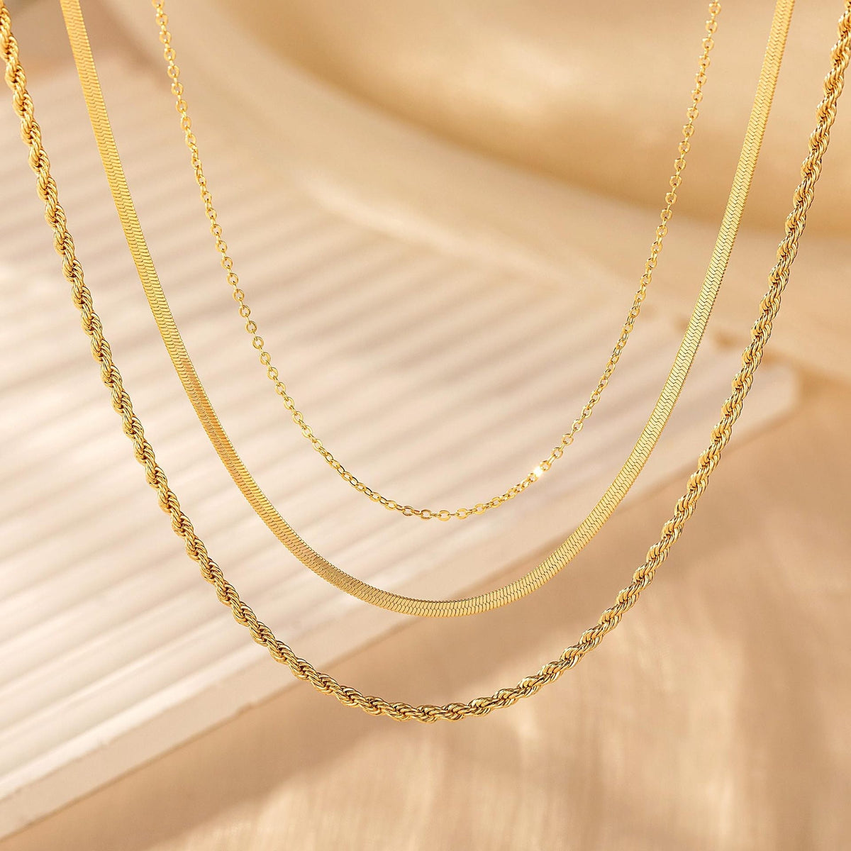 Minimalist Herringbone & Snake Chain Layered Necklace