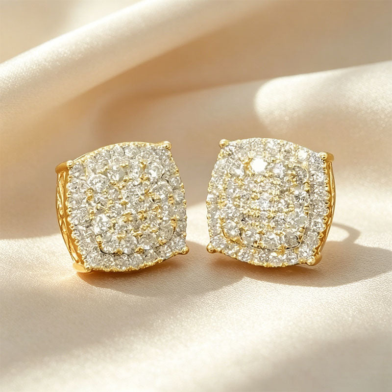 Elegant Square Pavé Diamond Stud Earrings