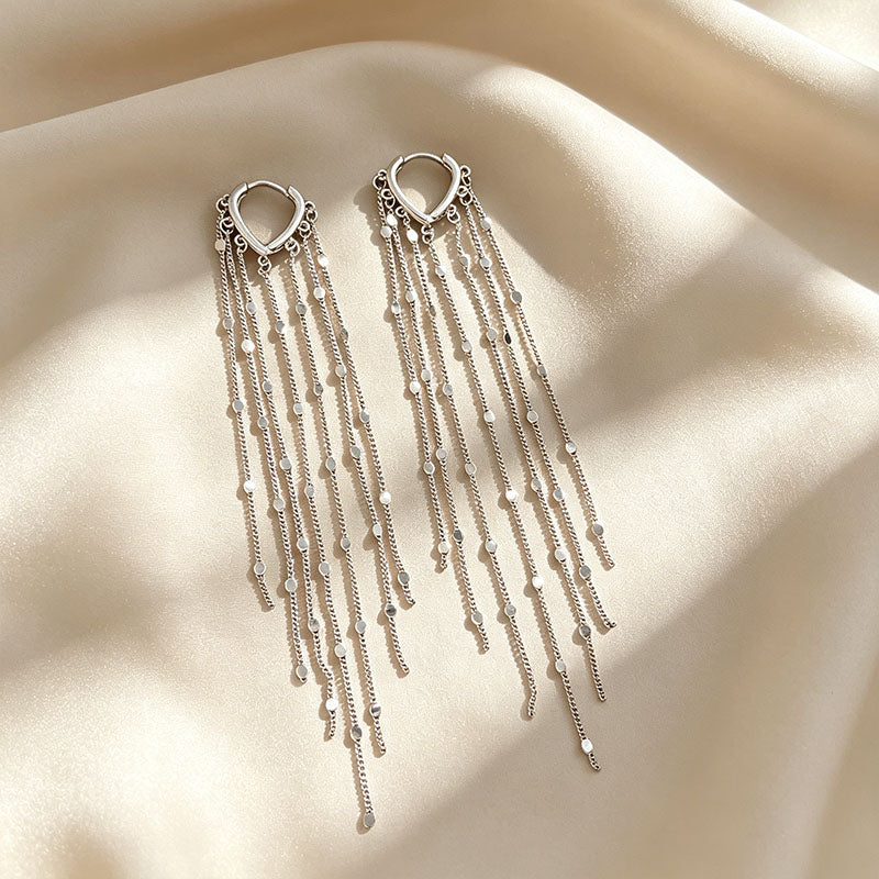 Heart Clasp Multi-Layer Disc Tassel Long Drop Earrings