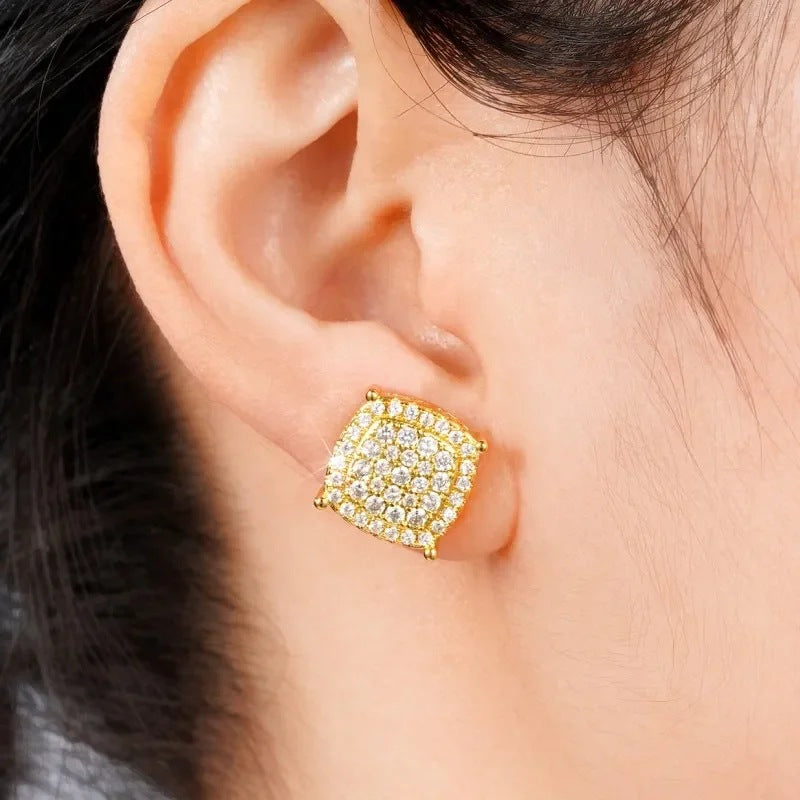Elegant Square Pavé Diamond Stud Earrings