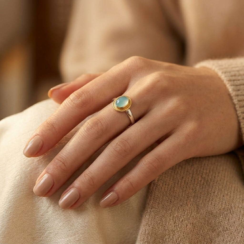 Silver and Gold Bezel Cabochon Ring