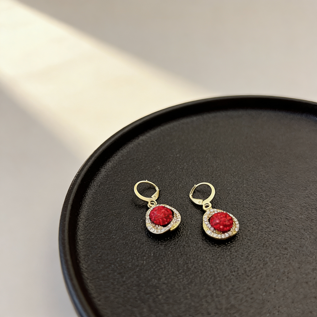 Red Gemstone Wrapped Hoop Earrings