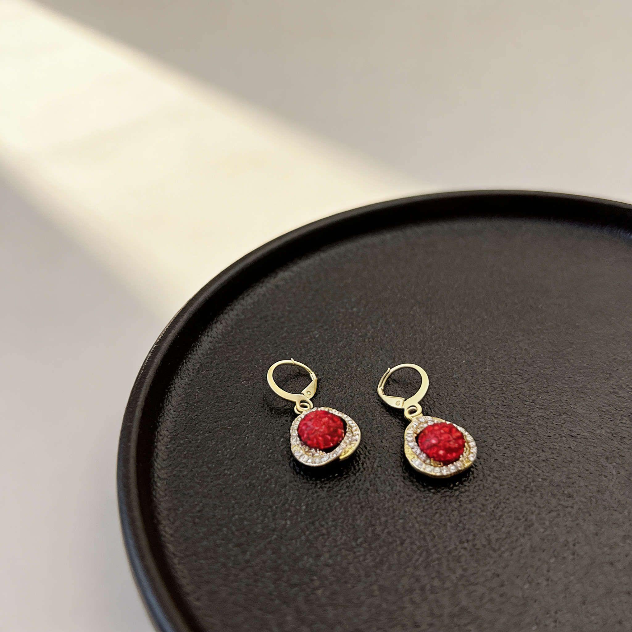 Red Gemstone Wrapped Hoop Earrings