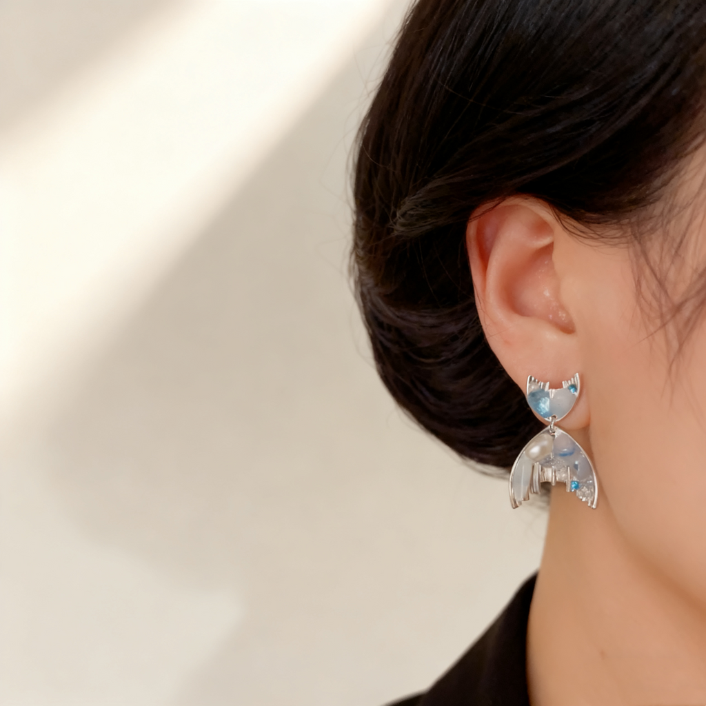 Natural Crystal Mermaid Tail Pearl Earrings