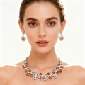 Orange Crystal Floral Necklace & Earrings Set