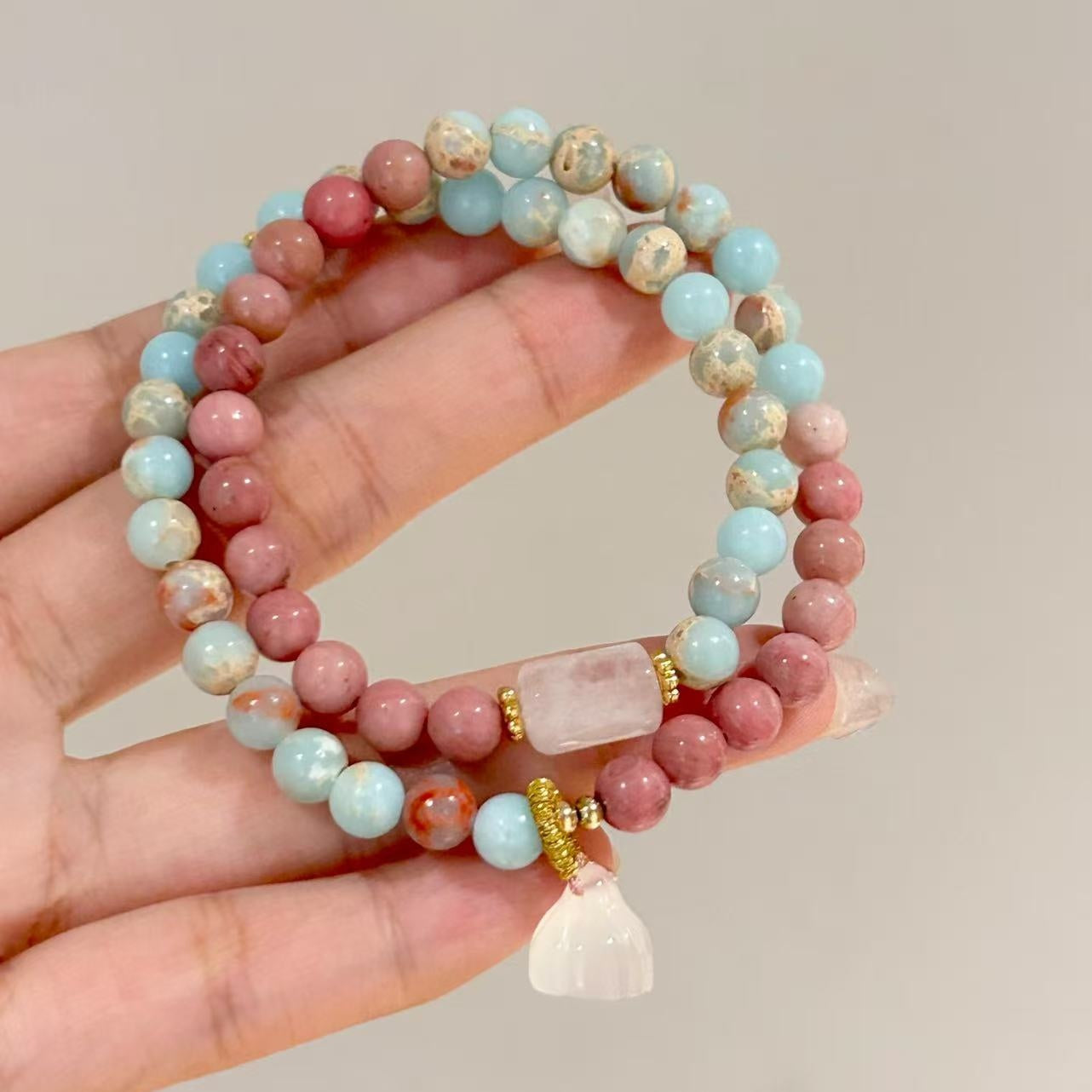 Pink Blue Stone Ballad Longevity Stone  Bracelet