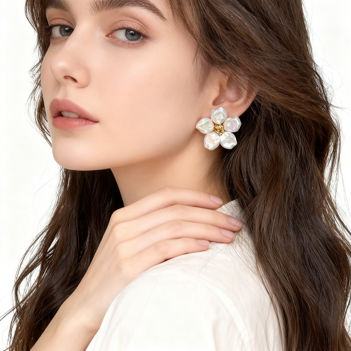 Pearl Flower Button Cover Cufflinks & Earrings