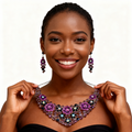 Purple Crystal Flower Necklace & Earring Set