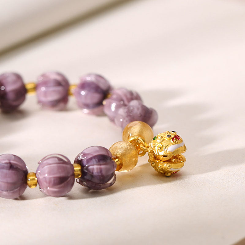 Purple lily of the valley flower lion bell bracelet