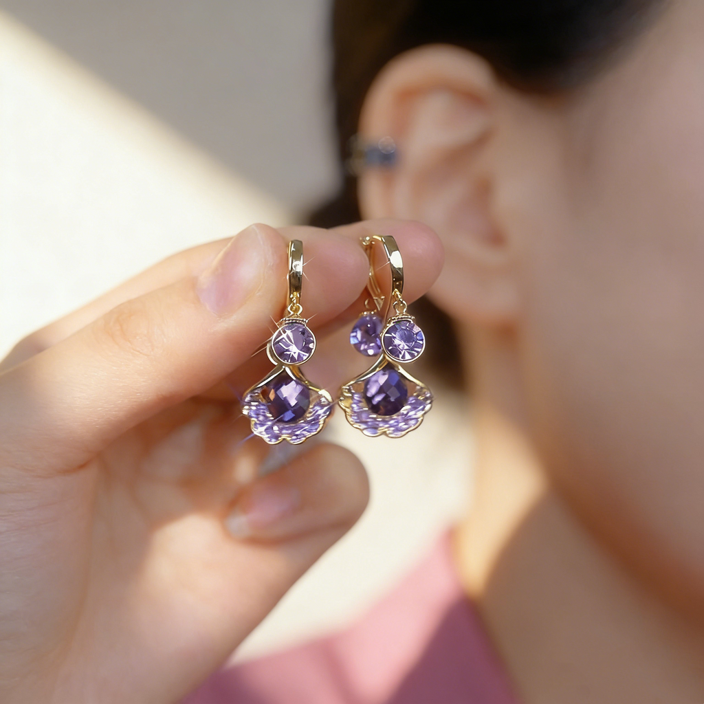 Amethyst Leaf Earrings