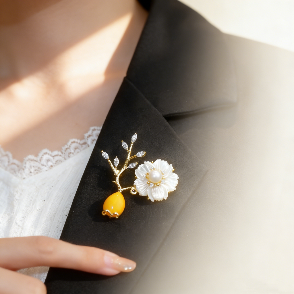 Yellow Jade Vase Brooch