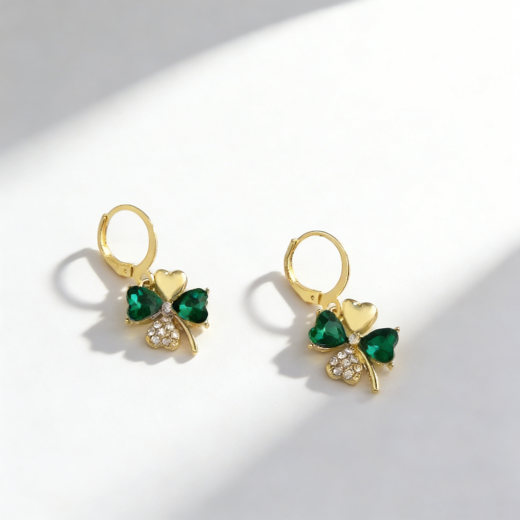 Elegant Heart-Shaped Four-Leaf Clover Earrings