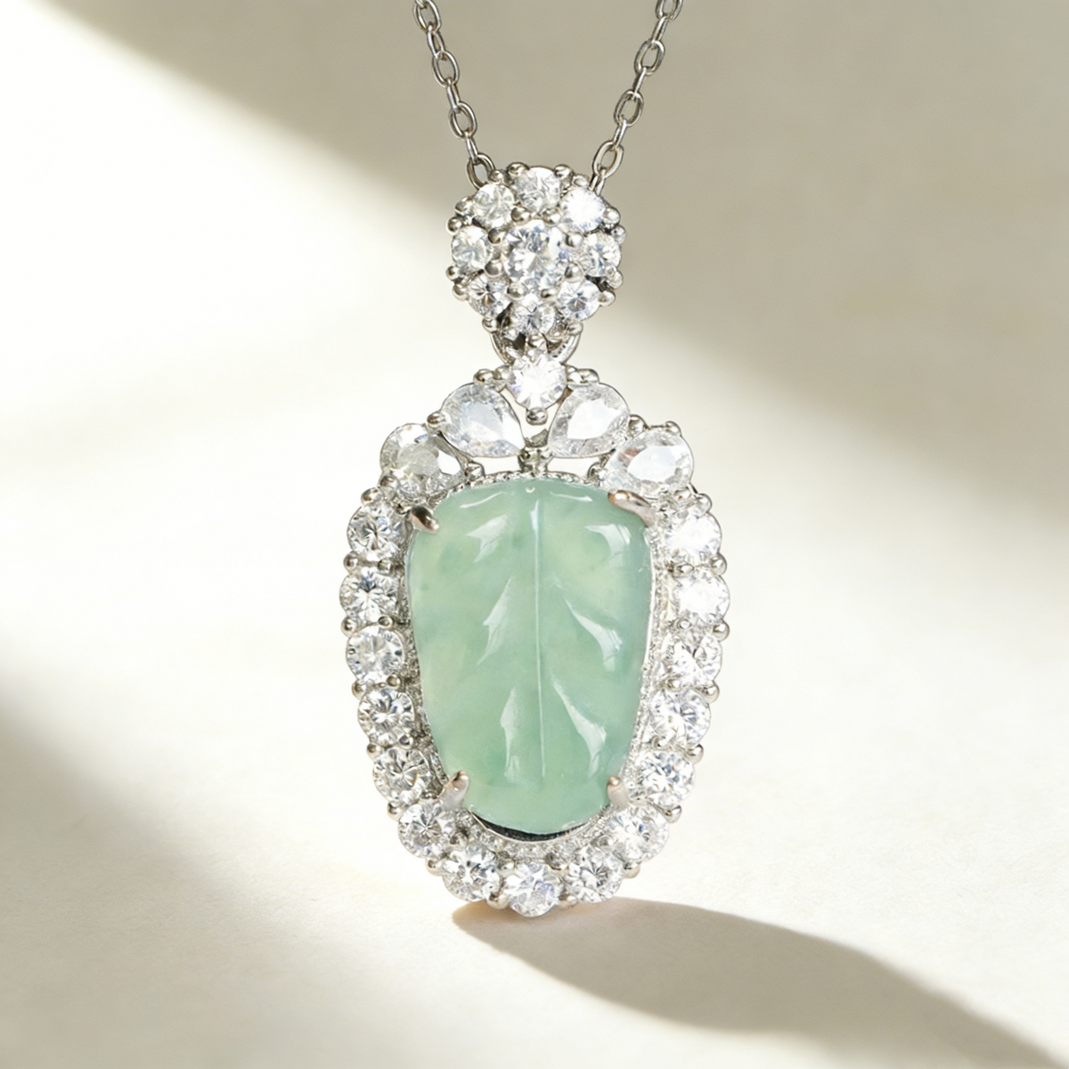 Natural Blue Jade Leaf Pendant Necklace