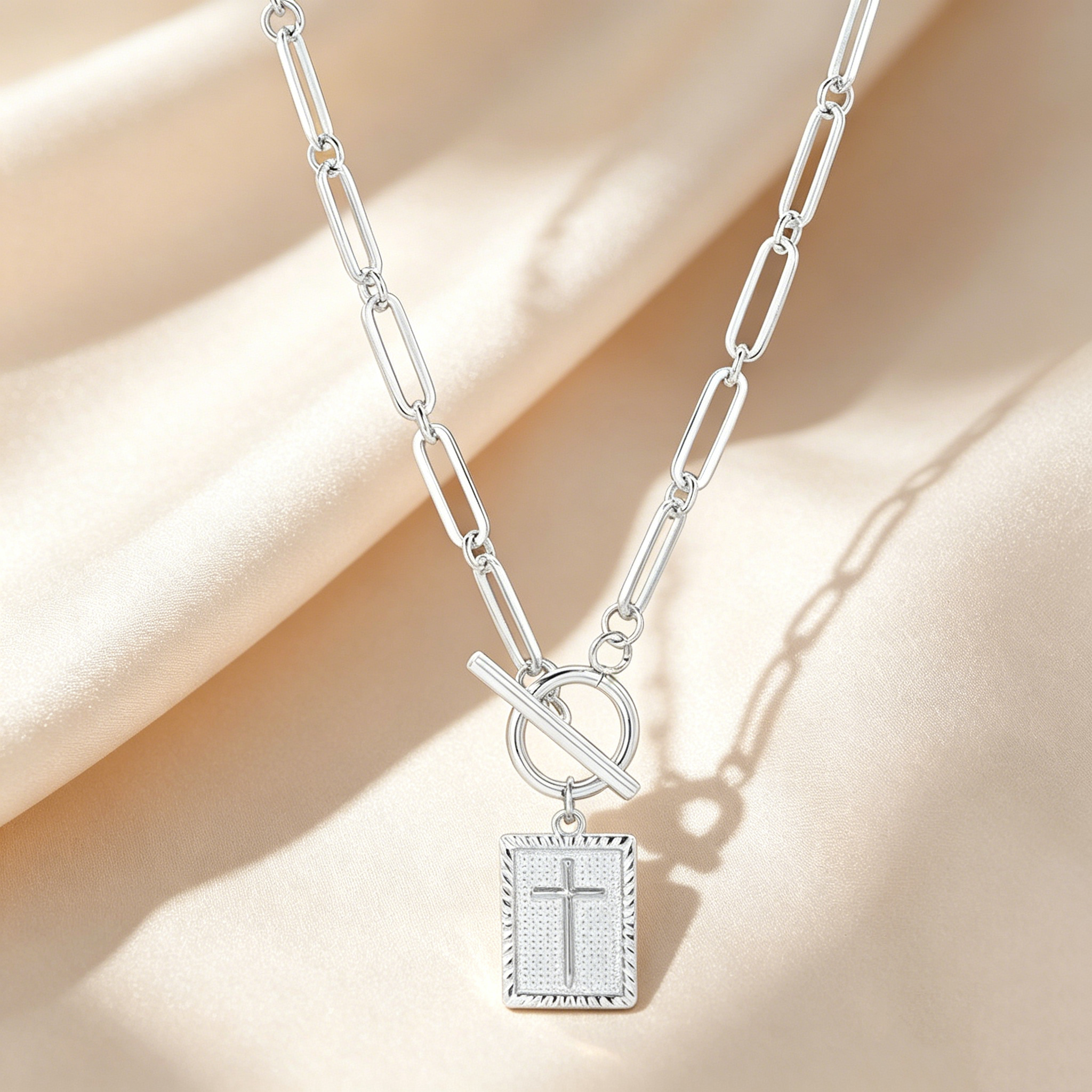 Faith Cross Medallion OT Clasp Necklace