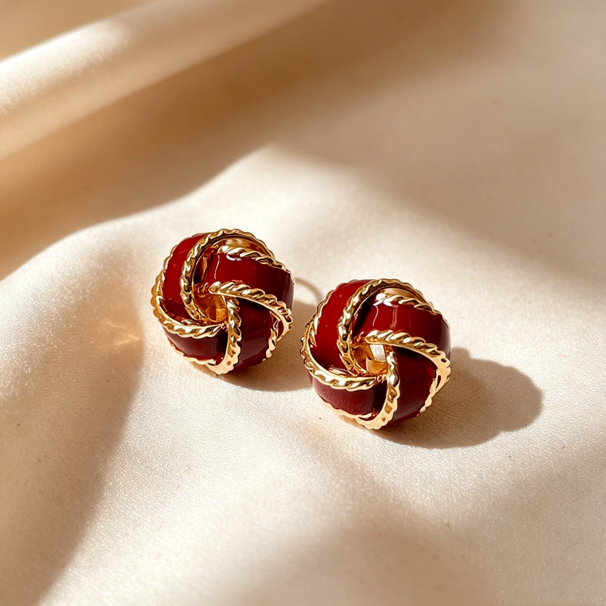 Vintage Knot Red Agate Stud Earrings