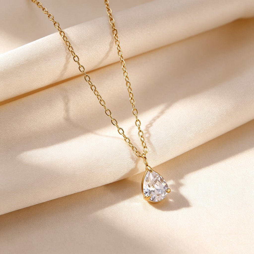 Teardrop Moissanite Solitaire Necklace