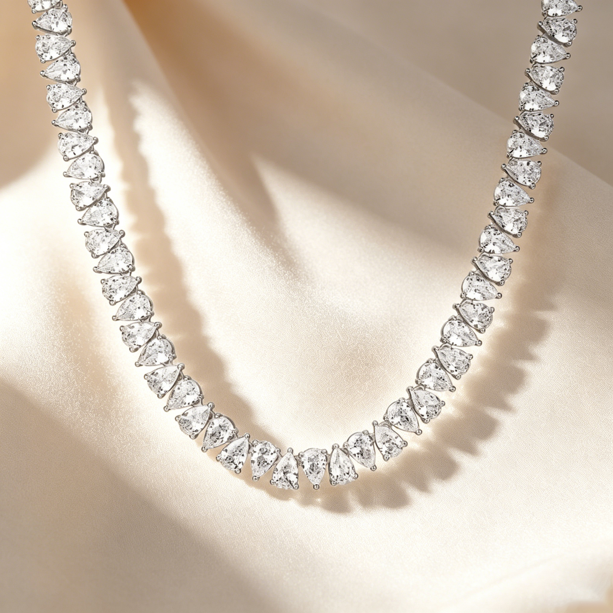 Pear-Shaped Full-Diamond Tennis Necklace