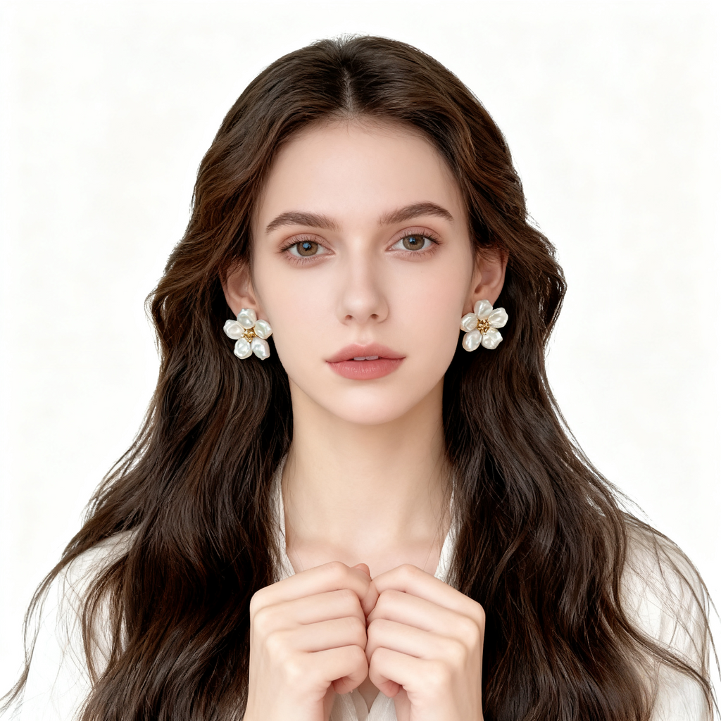 Pearl Flower Button Cover Cufflinks & Earrings