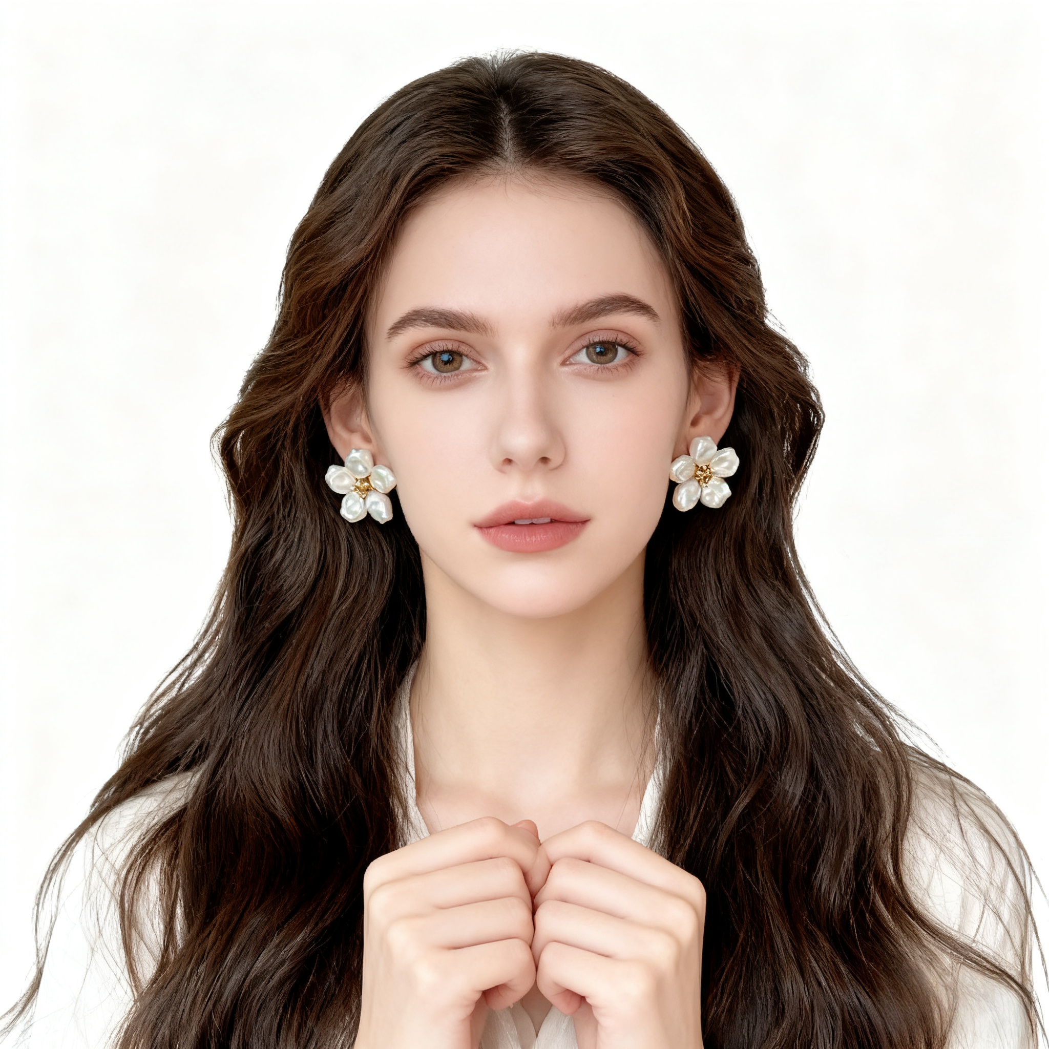 Pearl Flower Button Cover Cufflinks & Earrings