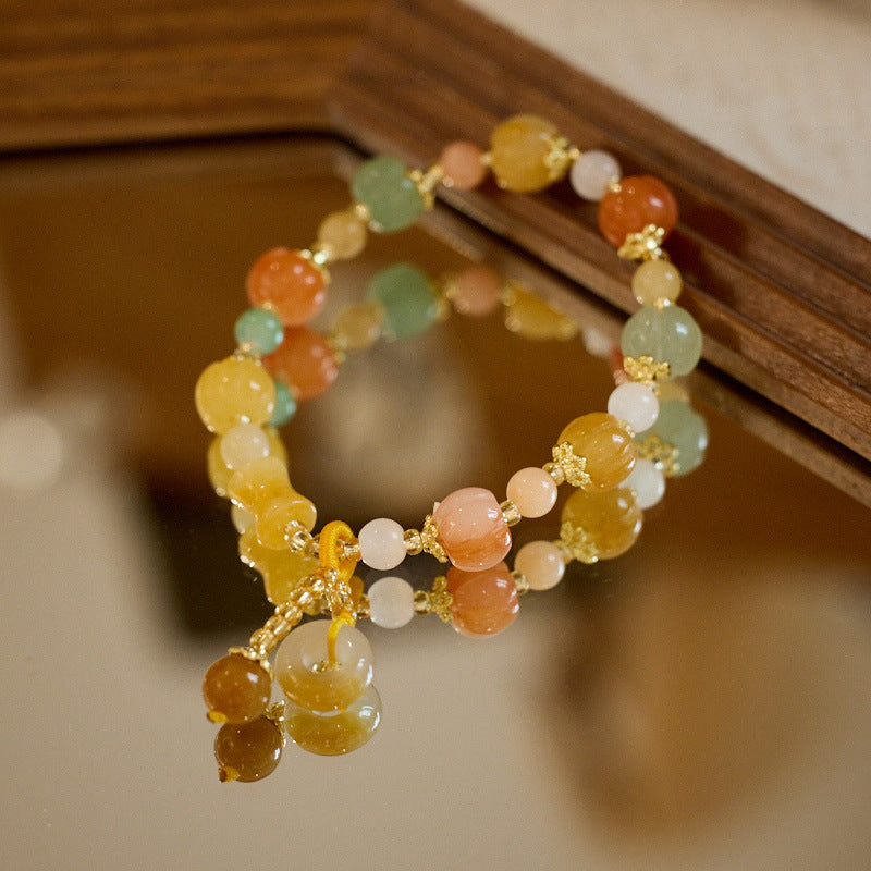 Colorful Peace Buckle Natural Emerald Jade Stone Bracelet