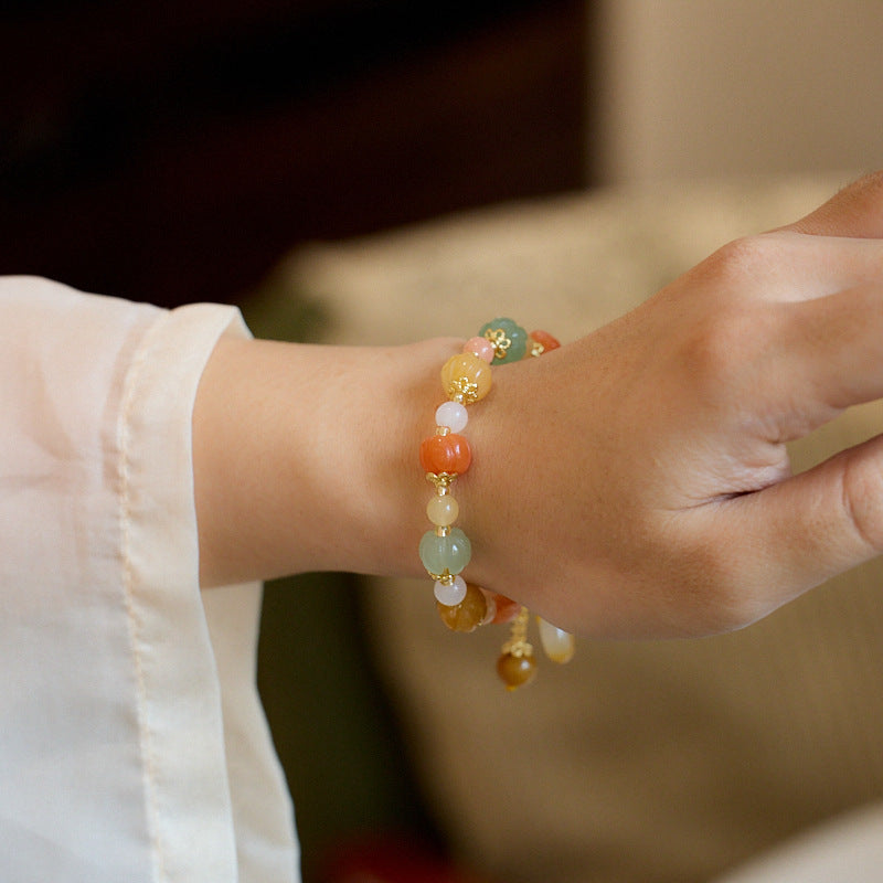 Colorful Peace Buckle Natural Emerald Jade Stone Bracelet