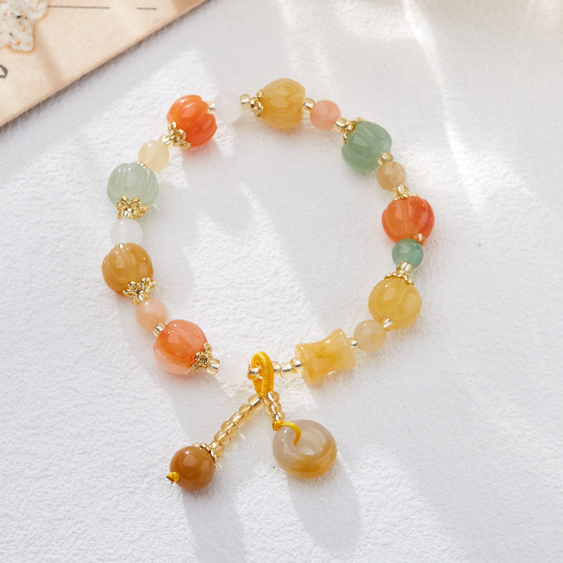 Colorful Peace Buckle Natural Emerald Jade Stone Bracelet