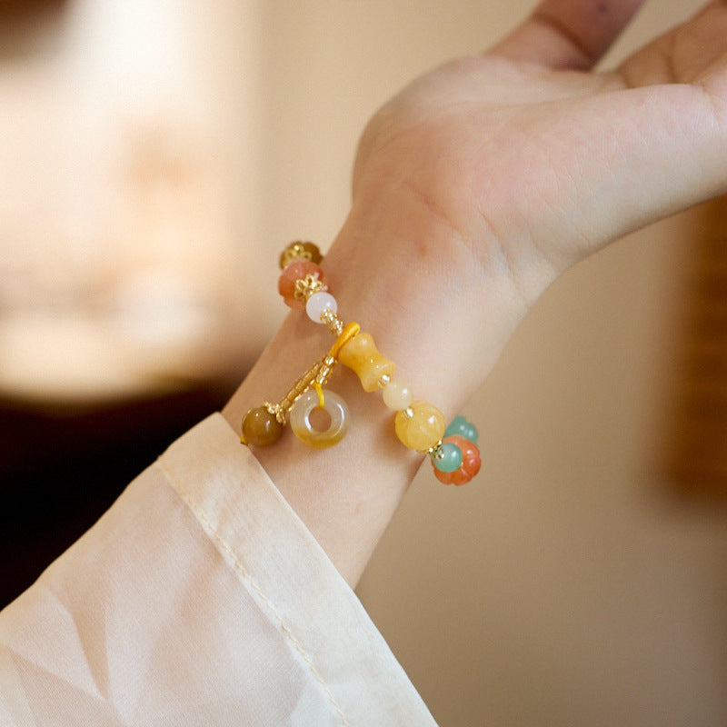 Colorful Peace Buckle Natural Emerald Jade Stone Bracelet