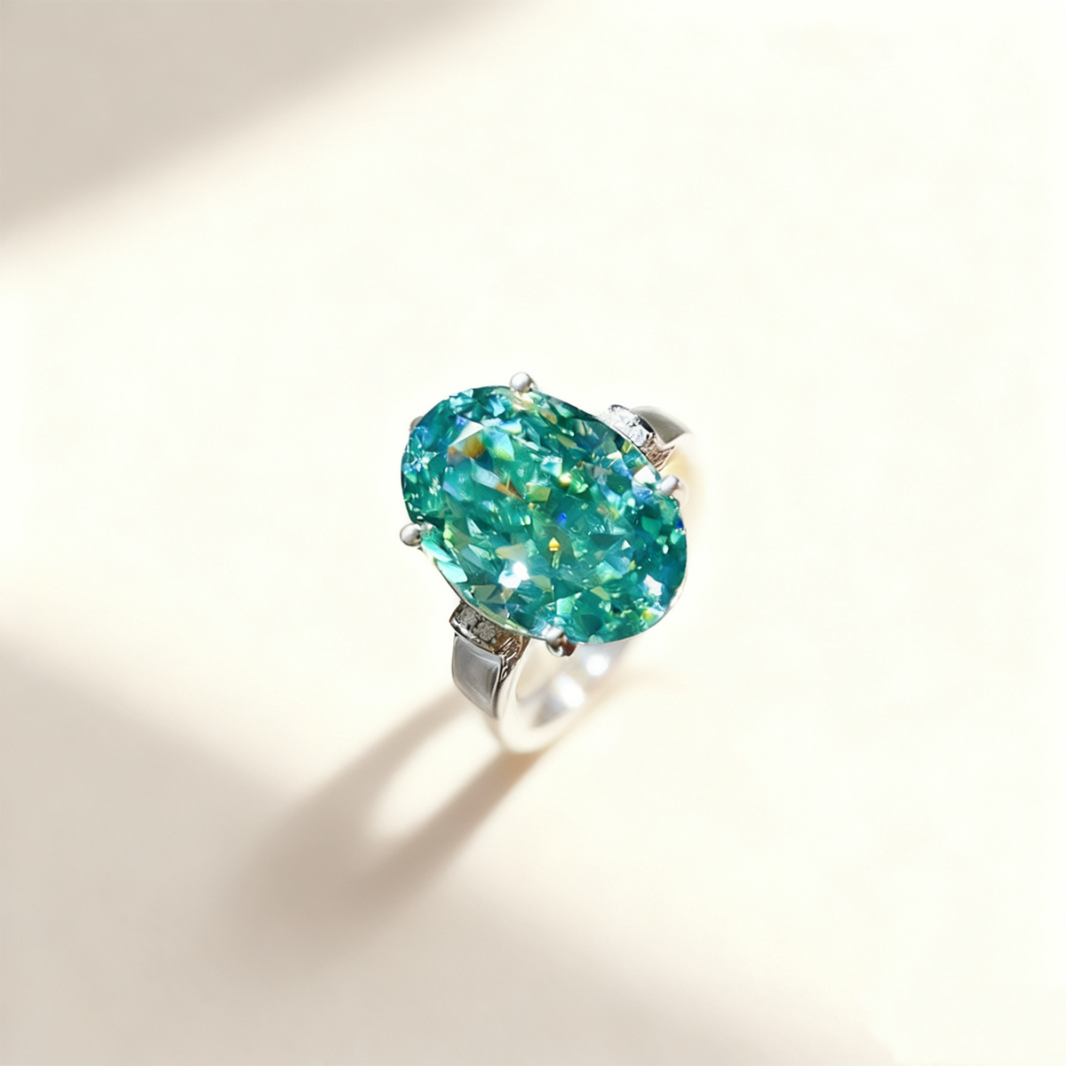 Green Frosted Oval-Cut Diamond Ring