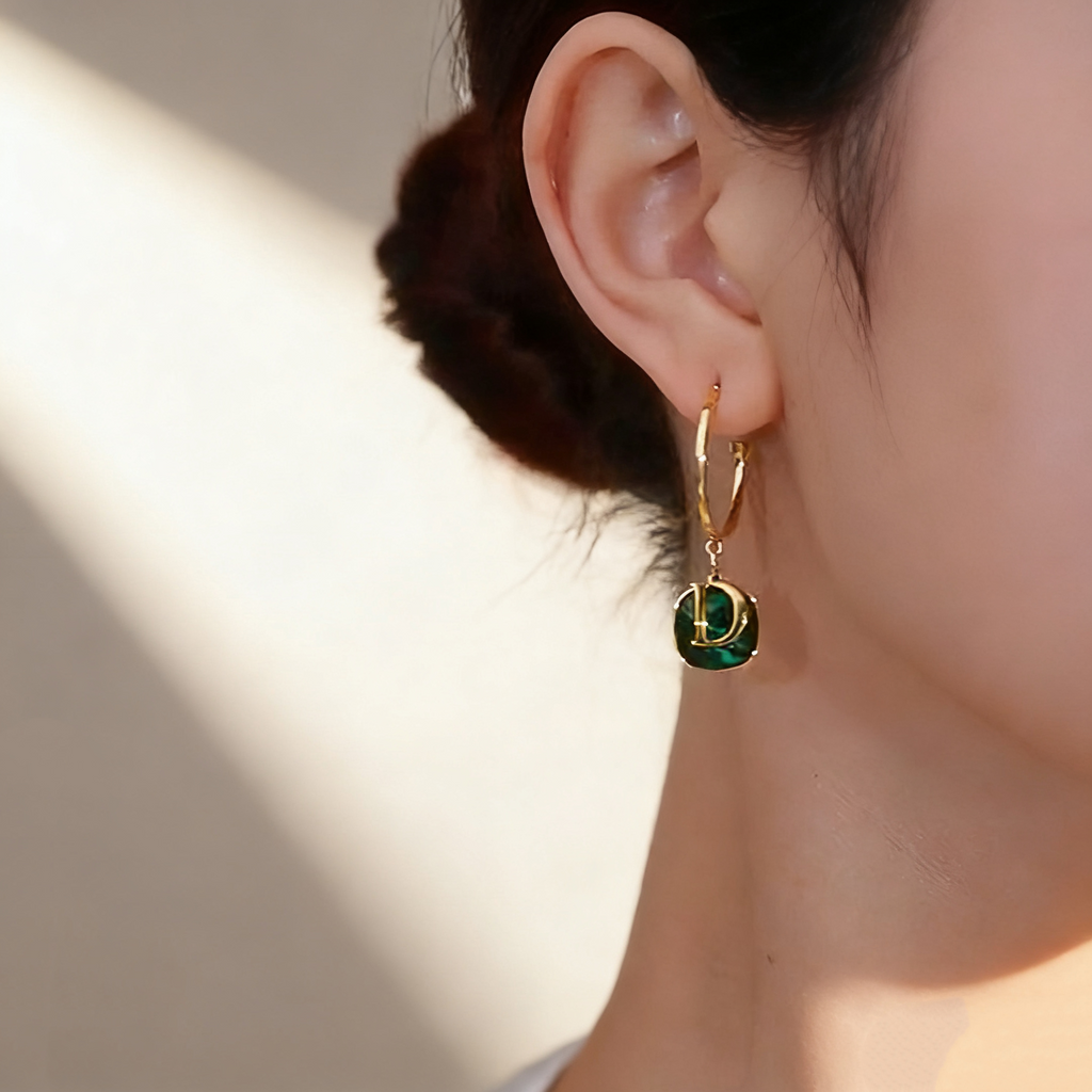 Emerald Double-Layer Earrings
