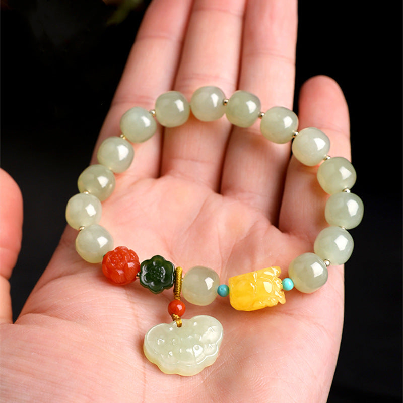 Colorful Flower Natural Emerald Jade Stone Bracelet