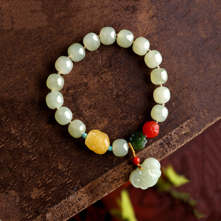 Colorful Flower Natural Emerald Jade Stone Bracelet