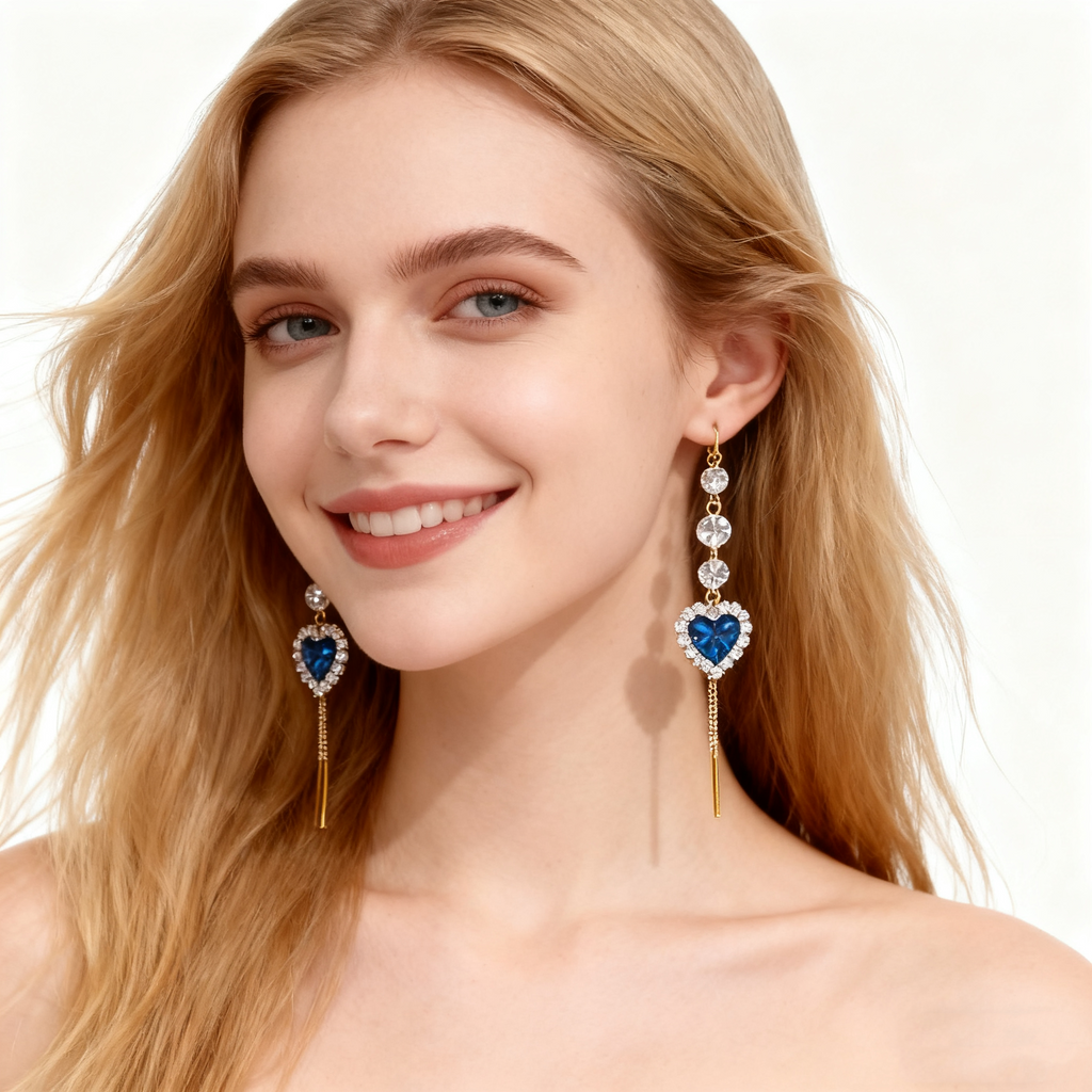 Blue Crystal & Diamond Threader Earrings