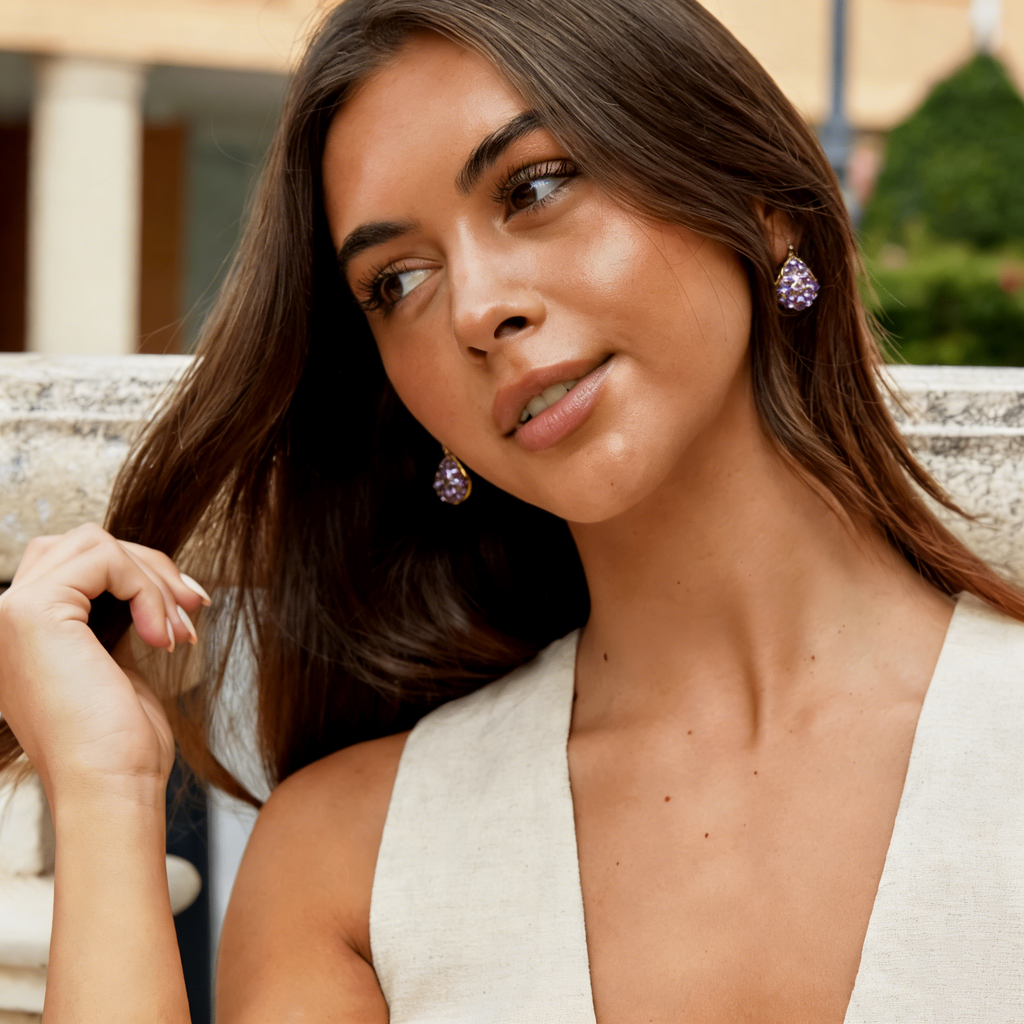 Hollow Basket Natural Crystal Earrings